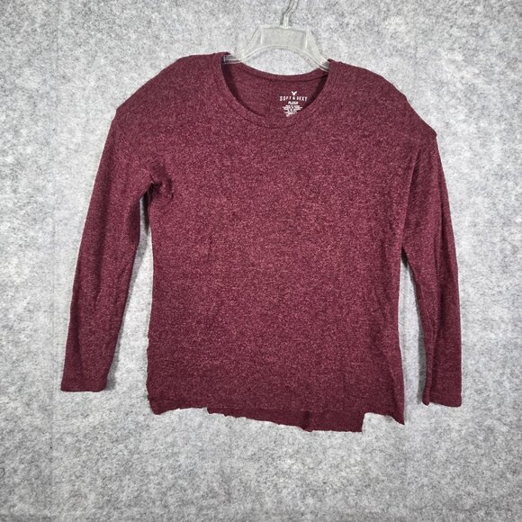 American Eagle Soft & Sexy Plush Long Sleeve Tee Burgundy Women’s Size S Casual - Picture 2 of 9